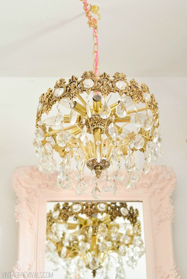 Crystal Chandelier Blush Mirror  Maskcara Office Makeover vintagerevivals.com