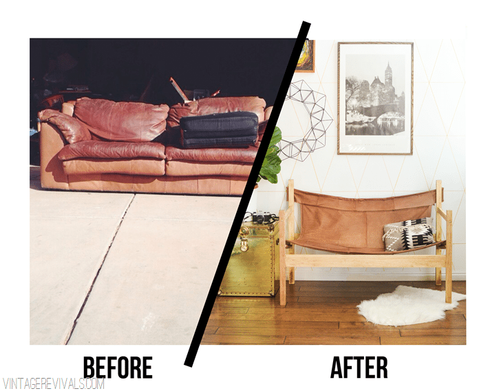 DIY Upcycled Leather Couch to Safari Sling Chair vintagerevivals