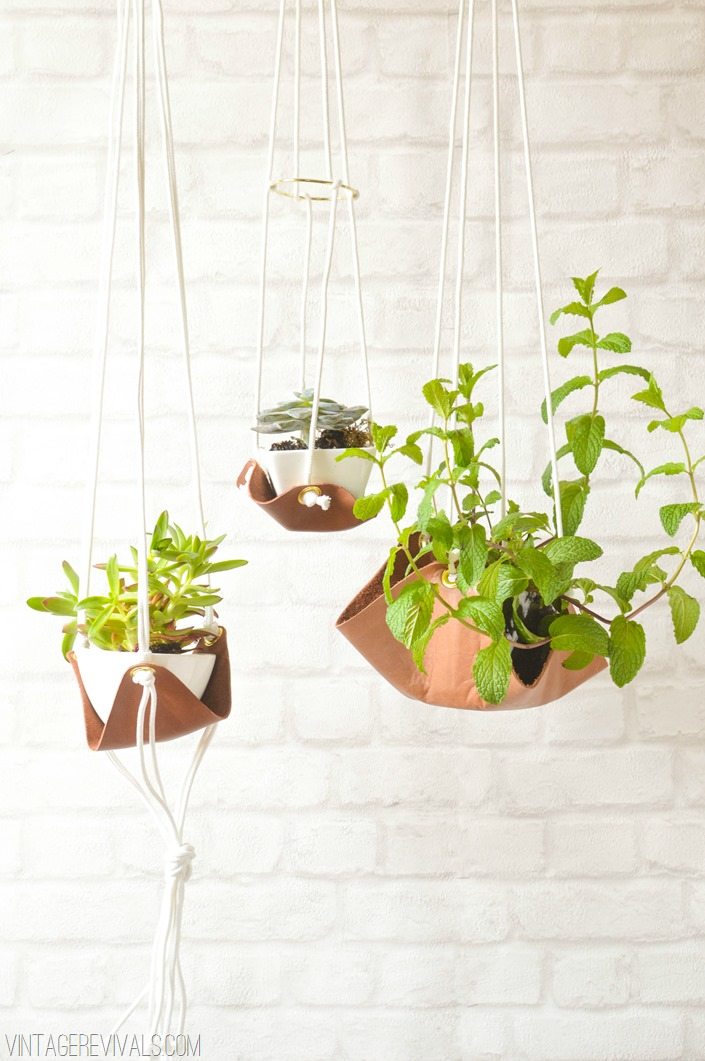 Upcycled Hanging Leather Sling Planter Tutorial vintagerevivals