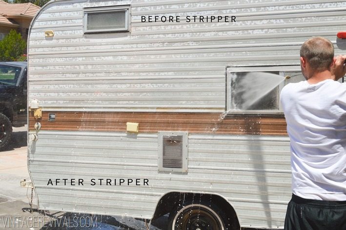 Stripping paint off of a vintage trailer