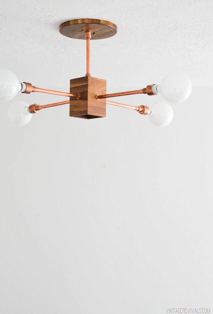 DIY Wood and Copper Modern Chandelier vintagerevivals.com