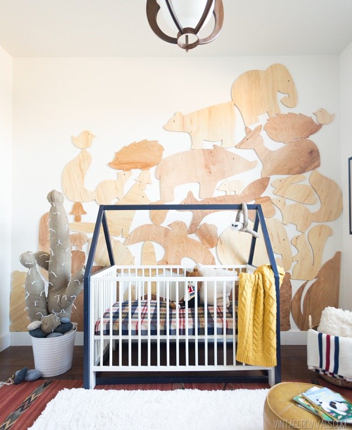 Baby Boy Nursery-Giant Stacked Animal Block Wall Treatment