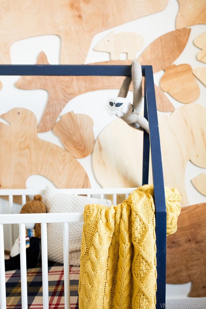 Baby Boy Nursery-House Frame Crib Wooden Animal Wall Treatmentjpg