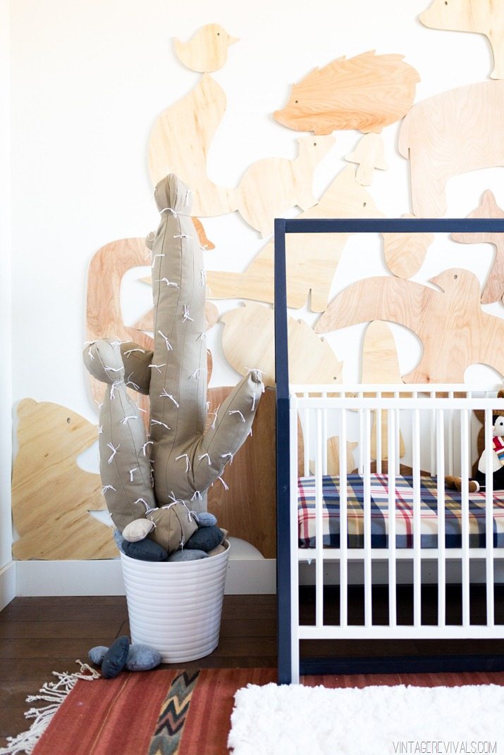 Baby Boy Nursery-House Frame Crib and Giant Stuffed Cactus