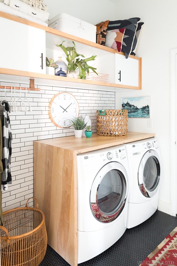 A Walnut Counter And Backsplash in the Laundry Room - Chris Loves Julia