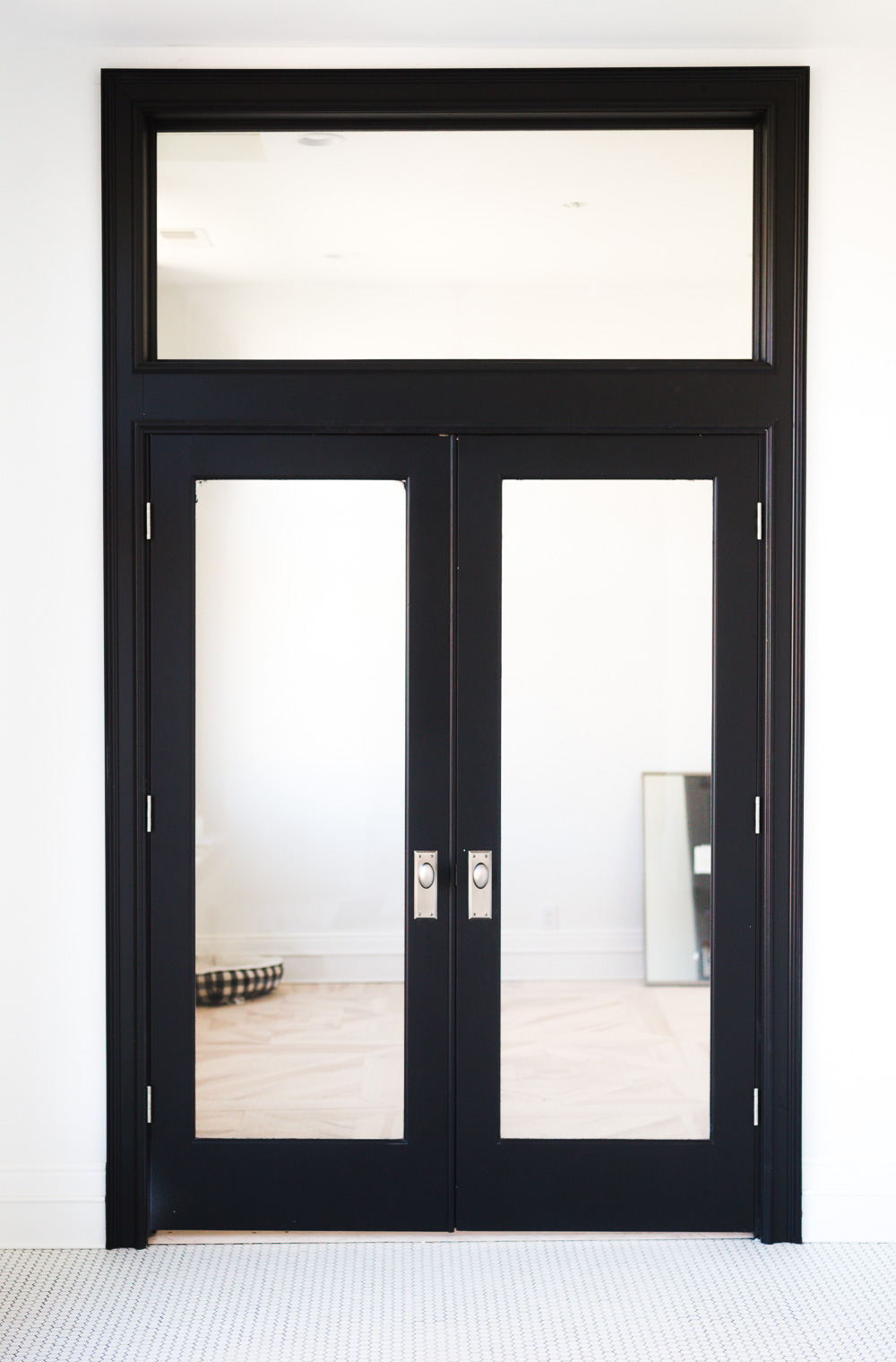 Glass Interior French Doors painted black from Home Depot