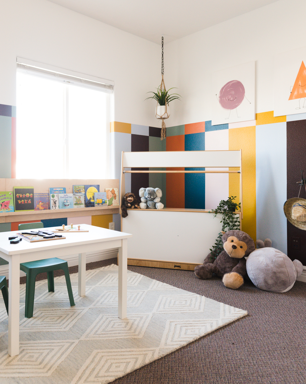 Colorful Kids Playroom Makeover! Complete with Rainbow Stripes, Vintage Wooden Play Furniture, and Easy Art!